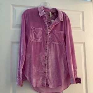 Pilcro Anthropologie Velvet Button Up Shirt pink top nwot tag fell off -unworn 2